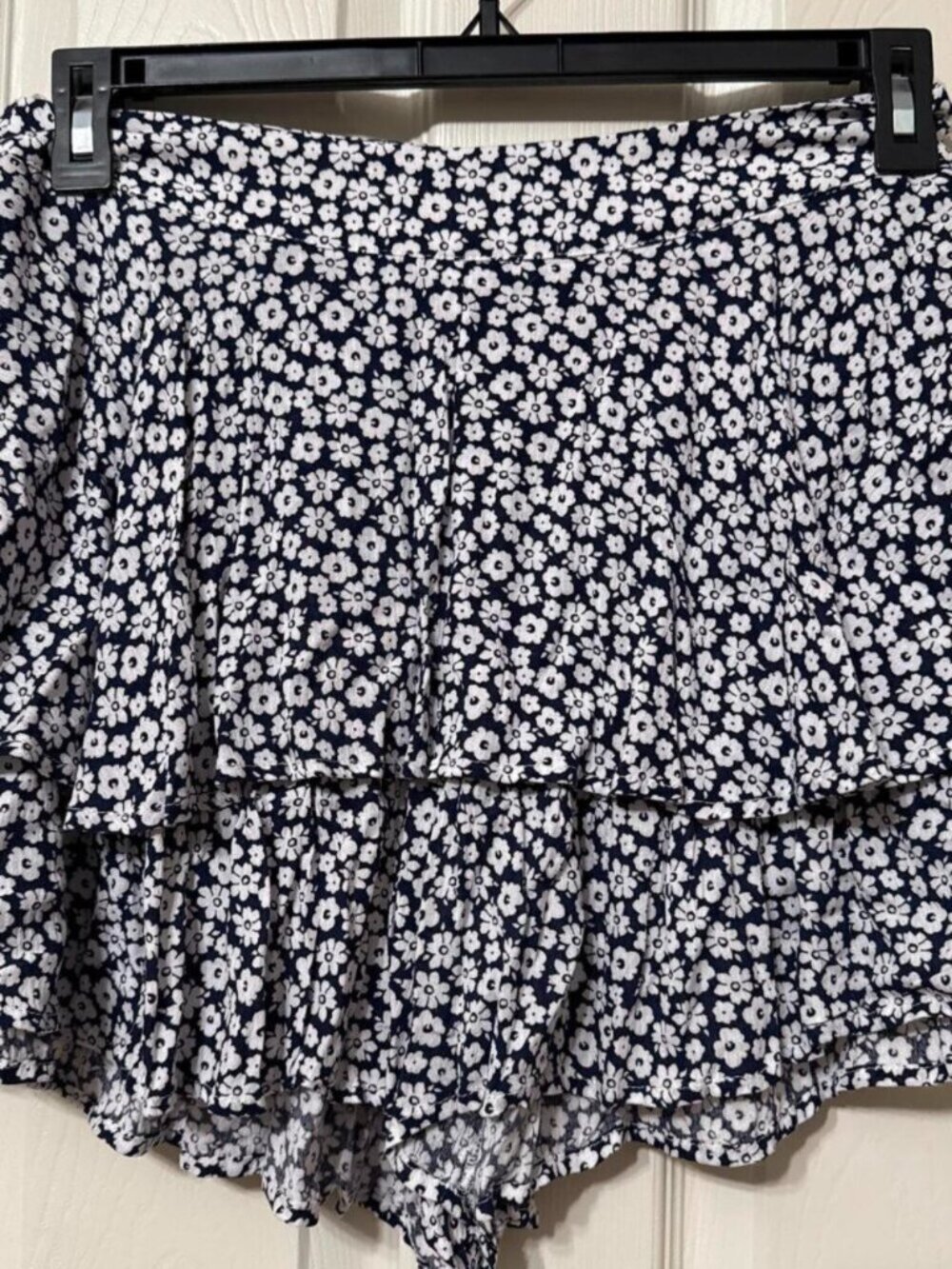 Navy blue floral ruffle shorts; never worn #floral #summer